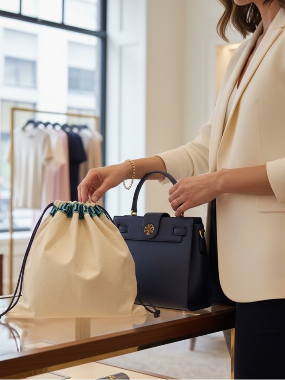 Tory Burch dust bag with the traditional T going across the top of the bag - Picture 1 of 3